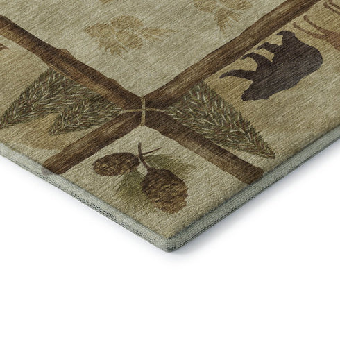 5' X 8' Brown Beige And Rust Animal Print Washable Area Rug With UV Protection