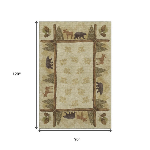 8' X 10' Brown Beige And Rust Animal Print Washable Area Rug With UV Protection