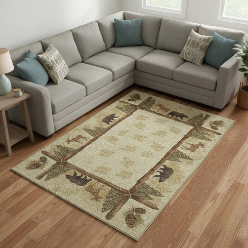 8' X 10' Brown Beige And Rust Animal Print Washable Area Rug With UV Protection