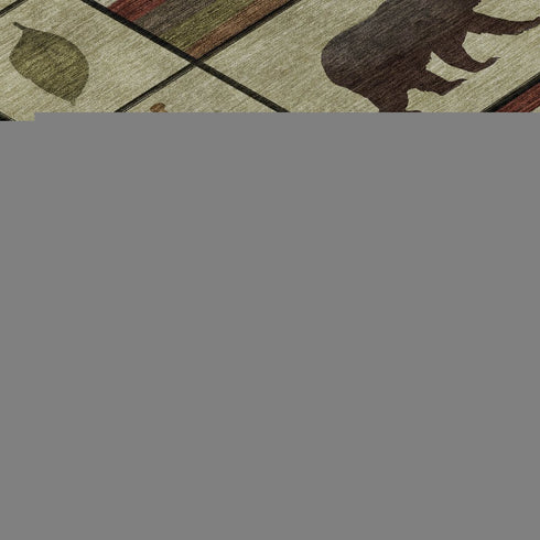 8' Brown Beige And Rust Animal Print Washable Round Rug With UV Protection