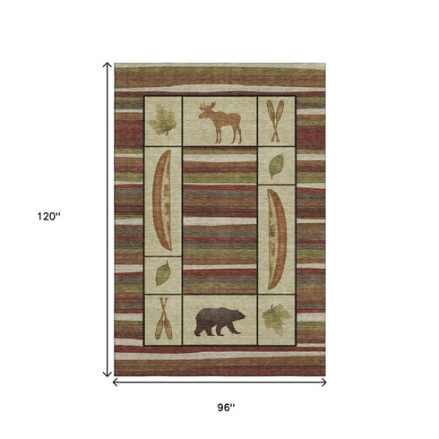 8' X 10' Brown Beige And Rust Animal Print Washable Area Rug With UV Protection
