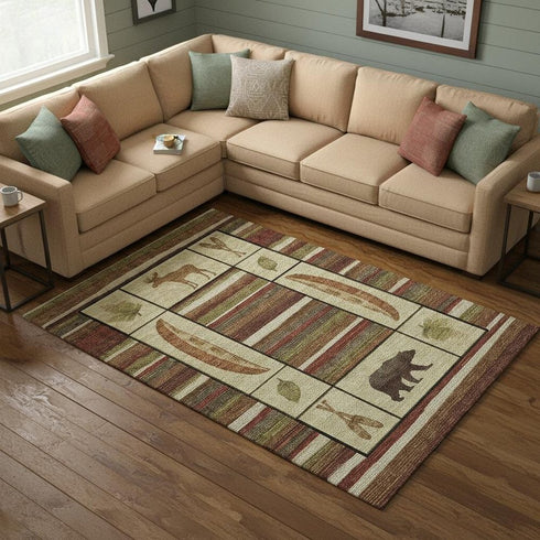 8' X 10' Brown Beige And Rust Animal Print Washable Area Rug With UV Protection