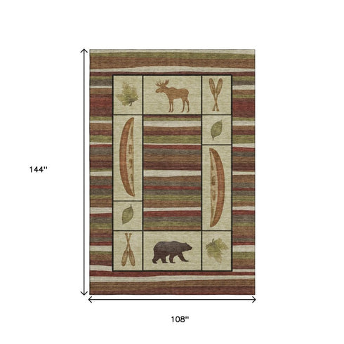 9' X 12' Brown Beige And Rust Animal Print Washable Area Rug With UV Protection