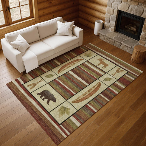 9' X 12' Brown Beige And Rust Animal Print Washable Area Rug With UV Protection