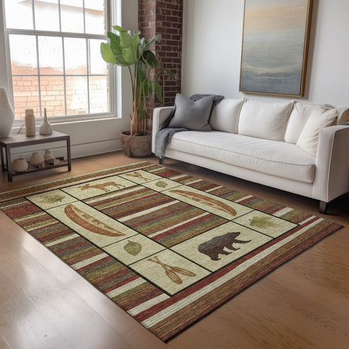9' X 12' Brown Beige And Rust Animal Print Washable Area Rug With UV Protection