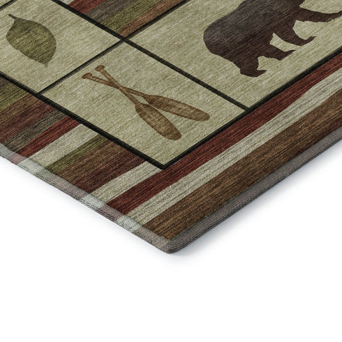 9' X 12' Brown Beige And Rust Animal Print Washable Area Rug With UV Protection