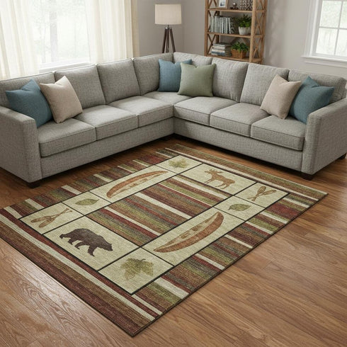 9' X 12' Brown Beige And Rust Animal Print Washable Area Rug With UV Protection