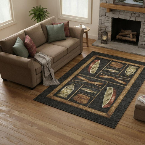 5' X 8' Midnight Brown And Rust Nautical Washable Area Rug With UV Protection