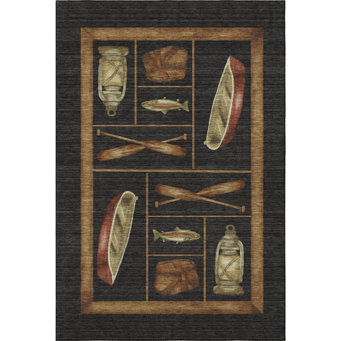 5' X 8' Midnight Brown And Rust Nautical Washable Area Rug With UV Protection