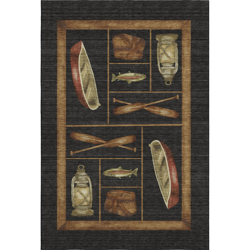 9' X 12' Midnight Brown And Rust Nautical Washable Area Rug With UV Protection