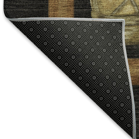 9' X 12' Midnight Brown And Rust Nautical Washable Area Rug With UV Protection