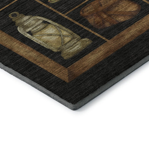 9' X 12' Midnight Brown And Rust Nautical Washable Area Rug With UV Protection