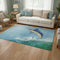 5' X 8' Caribbean Blue Emerald And Beige Nautical Washable Area Rug With UV Protection