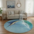 8' Caribbean Blue Emerald And Beige Nautical Washable Round Rug With UV Protection