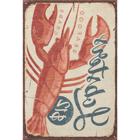 5' X 8' Beige Salmon And Brown Nautical Washable Area Rug With UV Protection