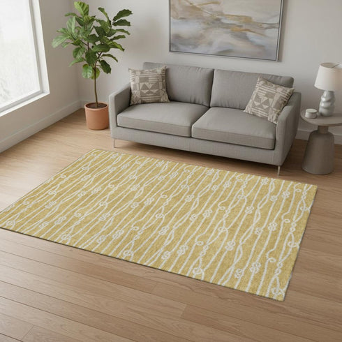 5' X 8' Gold And Ivory Nautical Washable Area Rug With UV Protection