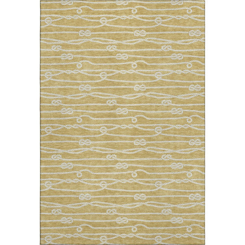 5' X 8' Gold And Ivory Nautical Washable Area Rug With UV Protection