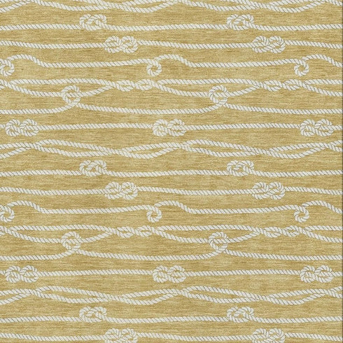 5' X 8' Gold And Ivory Nautical Washable Area Rug With UV Protection