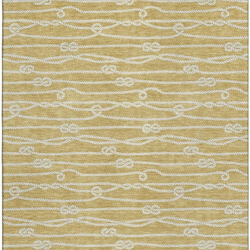 5' X 8' Gold And Ivory Nautical Washable Area Rug With UV Protection