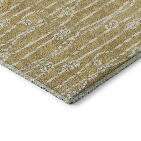 8' Gold And Ivory Nautical Washable Round Rug With UV Protection