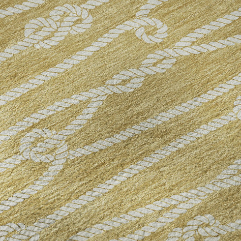 8' Gold And Ivory Nautical Washable Round Rug With UV Protection