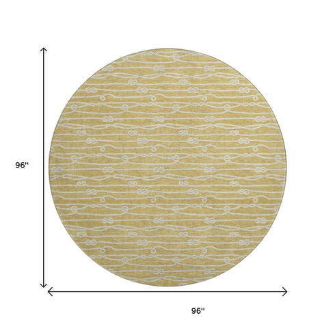 8' Gold And Ivory Nautical Washable Round Rug With UV Protection