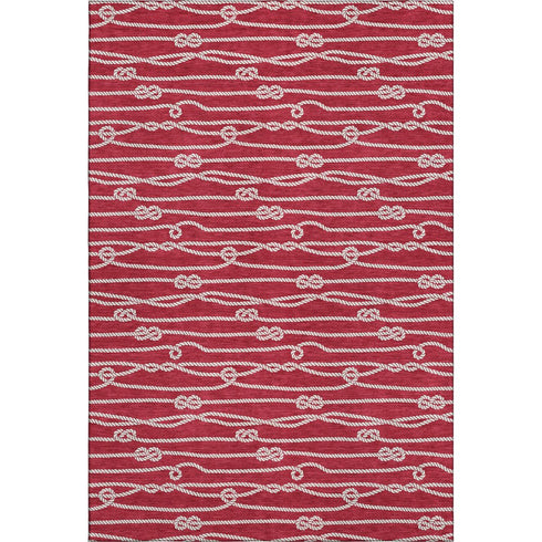 5' X 8' Red And Ivory Nautical Washable Area Rug With UV Protection