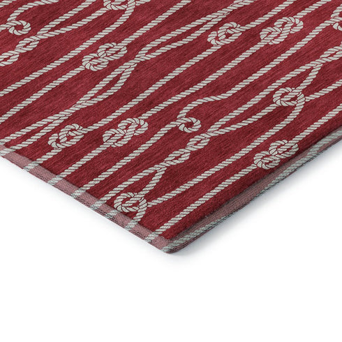 5' X 8' Red And Ivory Nautical Washable Area Rug With UV Protection