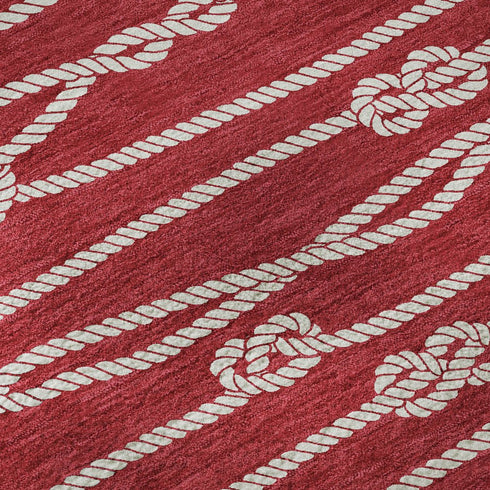 5' X 8' Red And Ivory Nautical Washable Area Rug With UV Protection