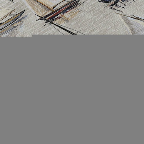 5' X 8' Ivory Gold And Black Nautical Washable Area Rug With UV Protection