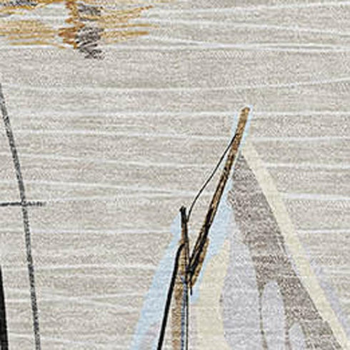 5' X 8' Ivory Gold And Black Nautical Washable Area Rug With UV Protection