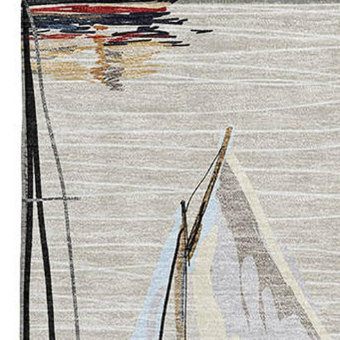 5' X 8' Ivory Gold And Black Nautical Washable Area Rug With UV Protection
