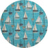 8' Teal Blue Ivory And Gold Nautical Washable Round Rug With UV Protection