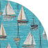 8' Teal Blue Ivory And Gold Nautical Washable Round Rug With UV Protection