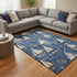 8' X 10' Navy Blue Ivory And Gold Nautical Washable Area Rug With UV Protection
