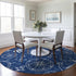 8' Navy Blue And Ivory Nautical Washable Round Rug With UV Protection