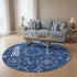 8' Navy Blue And Ivory Nautical Washable Round Rug With UV Protection
