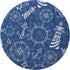 8' Navy Blue And Ivory Nautical Washable Round Rug With UV Protection