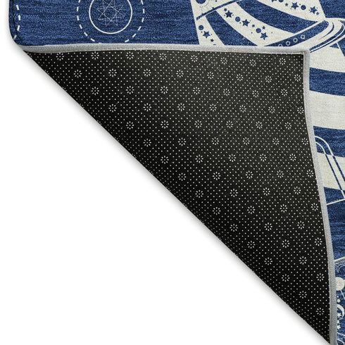 8' X 10' Navy Blue And Ivory Nautical Washable Area Rug With UV Protection