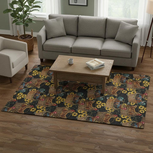 5' X 8' Midnight Yellow And Brown Animal Print Washable Area Rug With UV Protection