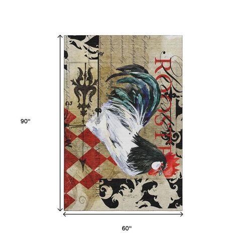 5' X 8' Midnight Red And Beige Animal Print Washable Area Rug With UV Protection