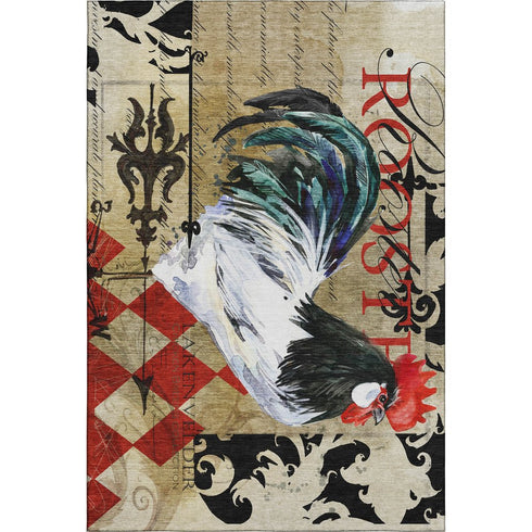 5' X 8' Midnight Red And Beige Animal Print Washable Area Rug With UV Protection