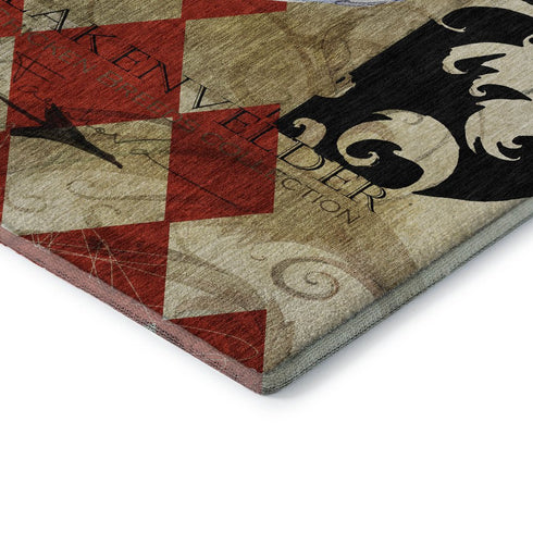 5' X 8' Midnight Red And Beige Animal Print Washable Area Rug With UV Protection