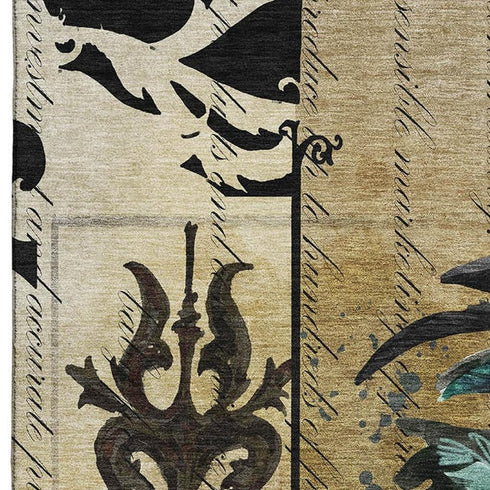 5' X 8' Midnight Red And Beige Animal Print Washable Area Rug With UV Protection