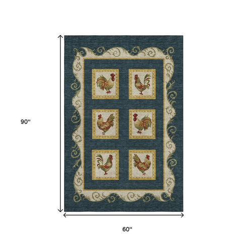 5' X 8' Midnight Gold And Red Animal Print Washable Area Rug With UV Protection