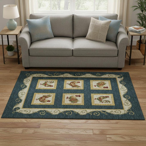 5' X 8' Midnight Gold And Red Animal Print Washable Area Rug With UV Protection