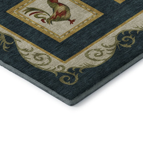 8' Midnight Gold And Red Animal Print Washable Round Rug With UV Protection
