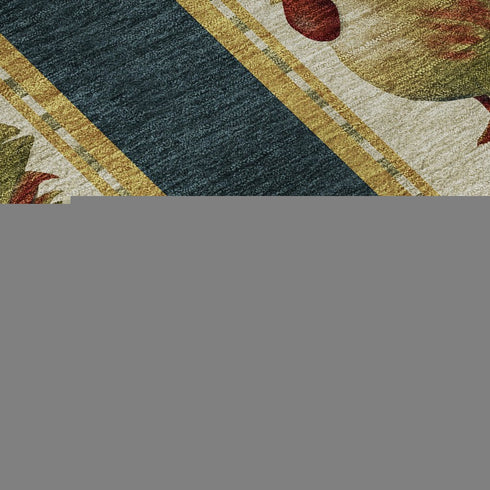 8' Midnight Gold And Red Animal Print Washable Round Rug With UV Protection