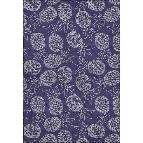 5' X 8' Blue And Ivory Botanical Leaves Washable Area Rug With UV Protection