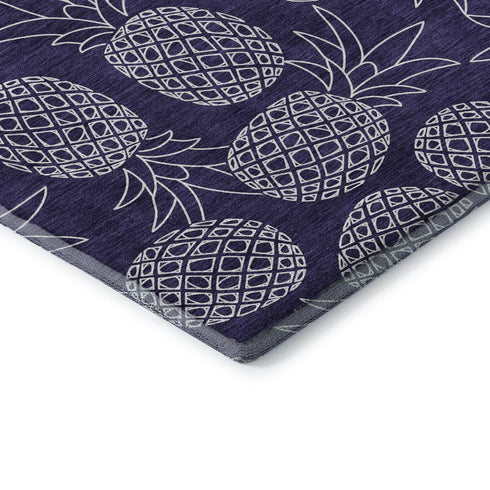 5' X 8' Blue And Ivory Botanical Leaves Washable Area Rug With UV Protection